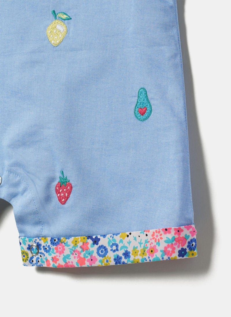 Nautinati Girls' 100% Cotton One-shoulder Romper with Floral, Strawberry, Avocado & Mango Embroidery - Image 5